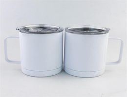 Tazas de café de acero inoxidable en blanco con sublimación de 10 oz con asa, termos de doble pared, tazas para niños, vasos de sublimación para beber 6309070