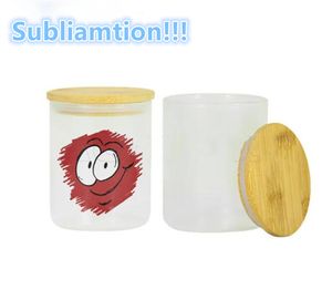 10 oz Sublimation Blancs Pot De Bougie En Verre Verre Dépoli Tasses À Bière pour Faire Des Bougies Contenants De Bougie Avec Des Couvercles En Bambou