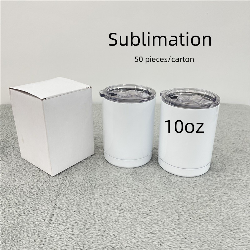 10oz Sublimation Blanks Straight Wine Tumbler Double Wall Stainless Steel Coffee Mug Heat Transfer Drinking Cup with Sliding Lid