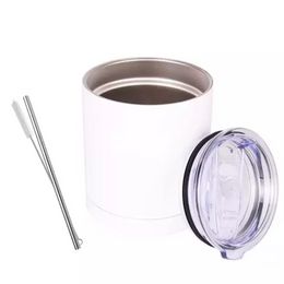 10oz Sublimatie Lowball Cup Reismok Rechte Tumbler 18/8 Roestvrij Stalen Dubbelwandige Vacuüm Therm Drinkware met Deksel Stro tt0308