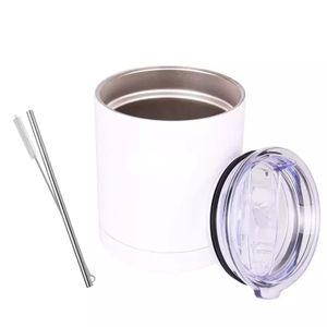 10oz Sublimación Lowball Cup Taza de viaje Vaso recto Acero inoxidable Doble pared Vacío Therm Drinkware con tapa Paja