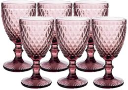 Las copas de vino con tallo grabadas en relieve de las copas de cristal del vintage 10oz colorearon los vasos de beber
