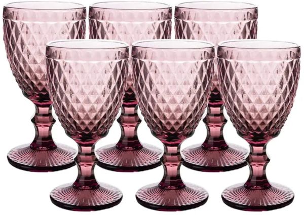 Gobelets en verre Vintage de 10oz, verres à vin à pied gaufré, verres à boire colorés