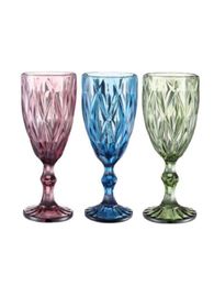 Verres à vin 10 oz gobelet en verre coloré avec tige 300 ml motif vintage en relief verres romantiques pour fête de mariage wly93591254143585075