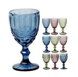 Coplas de vidrio de color de copas de vino de 10 oz con tallo de 300 ml Patrón vintage de bebidas románticas Emed