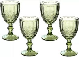 10oz wijnglazen gekleurde glazen beker met stengel 300 ml vintage patroon reliëf romantische drinkware voor feest bruiloft