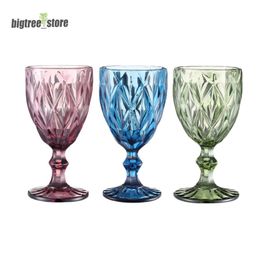10oz wijnglazen gekleurde glazen beker met steel 300ml vintage patroon reliëf romantische drinkware voor feest bruiloft