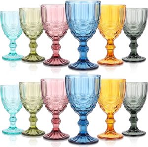 Verres à vin de 10oz, gobelet en verre coloré avec tige de 300ml, motif Vintage en relief, verres romantiques pour fête de mariage
