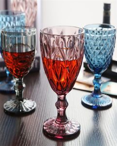 Gobelet en verre coloré de 10 oz avec une tige 300 ml de motif vintage en relief drinkware romantique pour le mariage de fête Fast4728392
