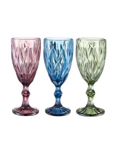 Gobelet en verre coloré de 10 oz avec une tige 300 ml de motif vintage en relief drinkware romantique pour le mariage de fête WLY93591254141310948