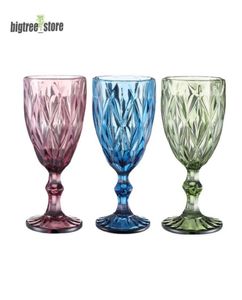 10oz wijnglazen gekleurde glazen beker met stengel 300 ml vintage patroon reliëf romantische drinkware voor feest bruiloft1424547