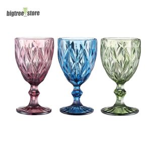 10oz wijnglazen gekleurde glazen beker met stengel 300 ml vintage patroon reliëf romantische drinkware voor feest bruiloft8904330