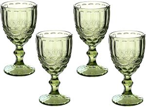 10oz wijnglazen gekleurde glazen beker met steel 300ml vintage patroon reliëf romantische drinkware voor feest bruiloft FY5509 JY20