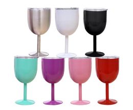 Verres à vin de 10oz, tasses isolées sous vide à Double paroi en acier inoxydable avec couvercles, gobelet à œufs bicouche, 9 couleurs 7909178