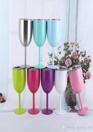 Copas de vino de 10 oz de acero inoxidable Vaso de vino con aislamiento al vacío de doble pared con tapas taza de colores sólidos taza de bricolaje 9 colores en stock8738053