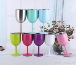 Vaso de vino de vacío de doble pared de acero sin altura de acero de acero de 10 oz con tapa de tapa Colores sólidos Copa de bricolaje 9 colores en stock3345445