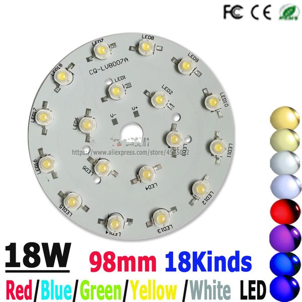 Freeshipping10p 18WLED PCB haute puissance lampe LED perles plaque d'aluminium 1W haute puissance puce plaque lumineuse avec soudage fini LED accessoires de bricolage