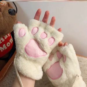 10 paires mignon chat patte moelleux griffe mitaines gants chaud doux en peluche mitaines panda gant demi doigt femmes vêtements d'hiver cadeaux de noël