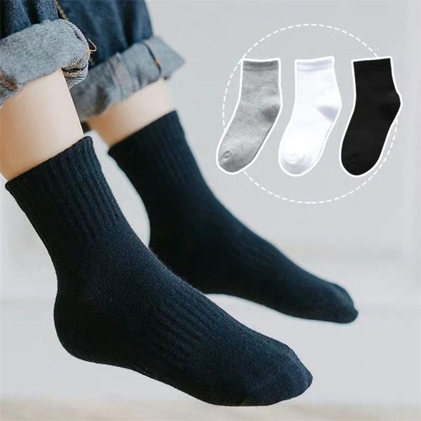10pairls / lot enfants blanc noir chaussettes pures pour filles enfants chaussettes d'école douces respirantes chaussettes en coton chaud 211028