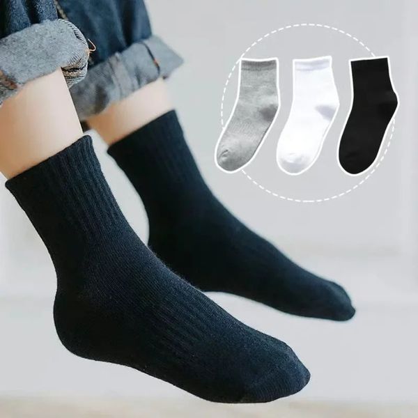 10 paires/lot enfants blanc noir chaussettes pures pour filles enfants chaussettes d'école doux respirant chaud coton chaussettes 240124