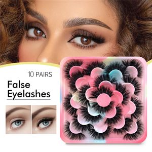 10 paires de Faux cils 3D Faux vison Extension de cils dramatique épais Volume moelleux Faux cils outil de maquillage