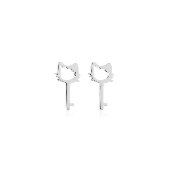 10 par / lote Tiny Cute Cat Key Pendientes de acero inoxidable Studs Pendiente minimalista Moda Gatito Oreja Joyería Para Mujeres Hombres Niños Regalo de cumpleaños