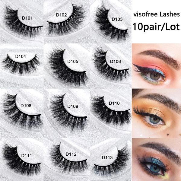 10 paires de cils de vison Visofree 3D vison faux cils en gros cils naturels cils dramatiques à la main pleine bande cils maquillage 240123