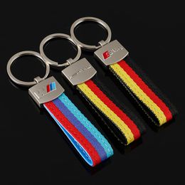 10pc 3D Metal Car Styling Emblem Keychain Webbing Key Chain Rings voor BMW M X1 X3 X4 X5 X6 X7 E46 E90 F20 E60 E39 Auto -accessoires Blue AMG Sline