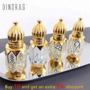 10 stc 4pcs 6 ml luxe stijl gouden hervulbare flessen glas roll-on etherische oliefles lege cosmetica monster testcontainer y220428