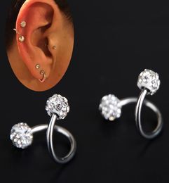 10pc Crystal Double Balls Twisted Helix Lage Oreille d'oreille Piercing Body Bijoux Gauge 18G S Ring Labret Steel9590018
