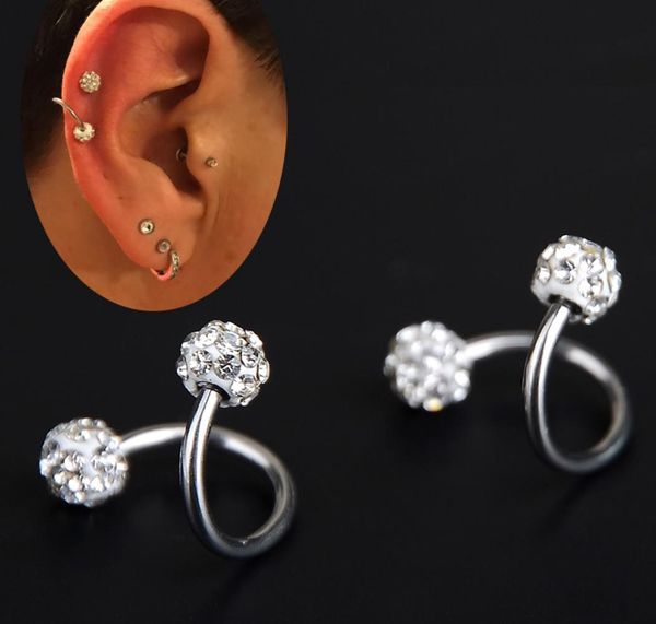 10 unidades de bolas dobles de cristal, pendiente de hélice retorcida, joyería para el cuerpo, calibre 18G S, anillo Labret para oreja Steel1292530