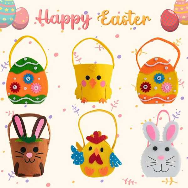 10PC Pascua fieltro cesta de dibujos animados conejo huevo bolso galletas de Pascua bolsa de regalo de caramelo decoraciones de fiesta de Pascua descuento para niños 240218