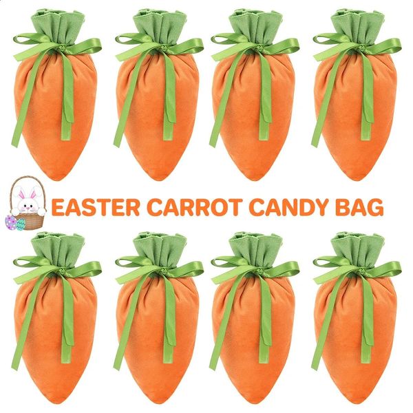 Bolsa de regalo de terciopelo de Pascua de 10 piezas, cesta de joyería de terciopelo de zanahoria, bolsa de dulces con cajones utilizados para decorar fiestas, galletas y bocadillos 240218