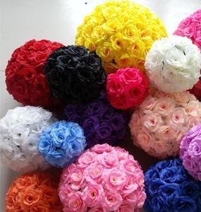 Fausses boules de roses dia. Boule de fleurs de roses en soie, 15cm, pour décoration de fête de mariage, boules de fleurs décoratives artificielles de couleur au choix