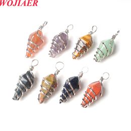 Pendentif en cristal cône spirale, 10 pièces, fil de pierre naturelle, perles, Unakite, jaspe, œil de tigre, accessoires de bijoux, BO987