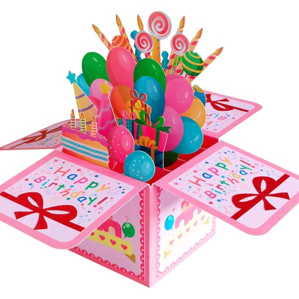 10PC Cartes de voeux Carte d'anniversaire 3D Impression colorée pour femme Cadeau d'anniversaire amusant Boîte 3D Popup DIY Carte de voeux creuse faite à la main mignonne 231115