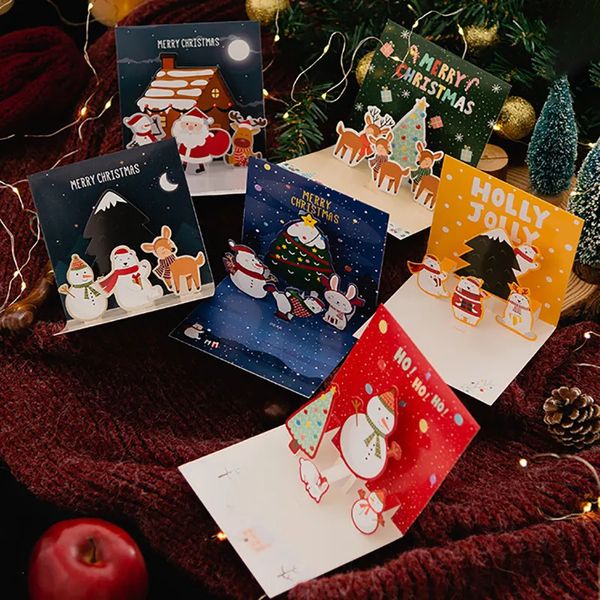 10PC cartes de voeux 3D pliant carte de Noël arbre de Noël cadeau d'hiver carte pop-up fête invitation cadeau nouvel an carte de voeux cadeau d'anniversaire 231115