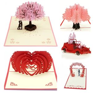 10PC Cartes de voeux 3D pop-up carte d'amour avec enveloppe Saint Valentin Anniversaire Carte de voeux Couple Femme Mari Cadeau fait à la main 231115