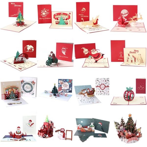 10PC Cartes de voeux 3D Popup Carte de voeux avec enveloppe DIY Carte postale Bénédiction Carte-cadeau Décoration de fête Joyeux Noël Nouvel An Noël Navigation 231115