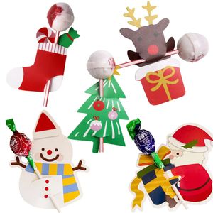 10PC Cartes de voeux Cartes de sucette de Noël Bonhomme de neige de dessin animé Cartes de sucette de cerf de Noël utilisées pour la décoration de fête de Noël et les articles cadeaux pour enfants 231115