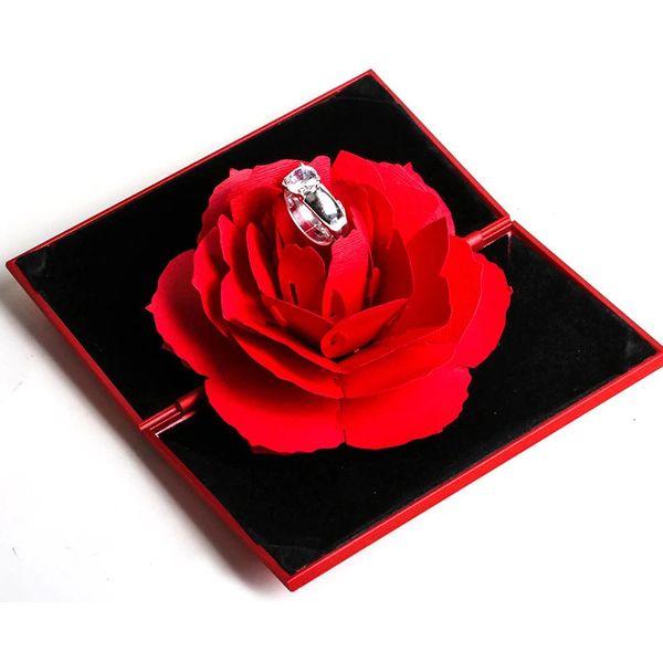 10 cajas de joyería 3D, anillo elegante de moda, caja roja feliz, caja de compromiso de boda, regalo de rosa, estante de almacenamiento de exhibición de joyería de amor 231118