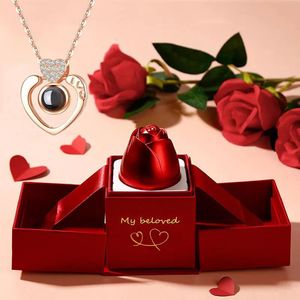 10PC Jewelry Boxes Love Projection Necklace and Exquisite Rose Gift Box Languages I Love You Pendant New Romantic Jewelry Direct Shipping 231118