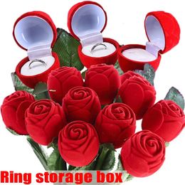 10 cajas de joyería para boda, novia, caja de almacenamiento de joyería, caja de terciopelo rosa para mujer, caja de tesoro de perlas de rosa roja de terciopelo, caja de anillo de exhibición, caja de regalo con soporte 231118