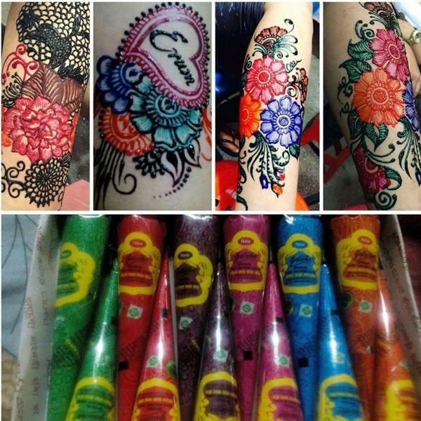 10 piezas por lote pasta de tatuaje de Henna colorida tatuaje impermeable indio Mehndi DIT dibujo tatuaje pintura corporal arte crema cono para plantilla TSLM2