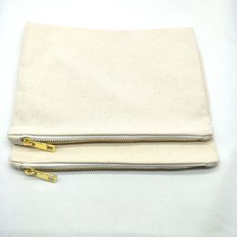 10 stks / partij 7x10in lege 12oz natuurlijke katoenen canvas make-up tas met bijpassende kleur voering gouden zip blanco canvas cosmetische tas voor DIY print