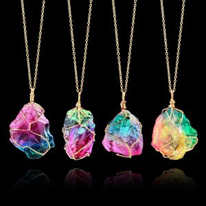 10Pc / lot Nouveau Cristal Naturel Quartz Point De Guérison Chakra Perle Collier De Pierres Précieuses Pendentif original style pierre naturelle Pendentif Neckl193h