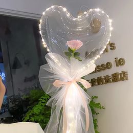 10 PC Décoration De Fête Led Bobo Rose Ballon Cadeau D'anniversaire Fête Des Mères Décoration De Mariage Fête D'anniversaire Saint Valentin Coeur Led Ballon Rose Bouquet 231212