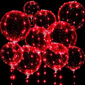 10PC Party Décoration rouge brillant LED ballons transparents Bobo ballons brillant bulle ballons Noël Saint Valentin mariage anniversaire décorations 231212