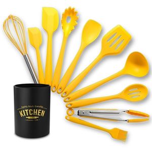 10PC Jaune Silicone Ustensiles De Cuisine Ustensiles De Cuisine Résistant À La Chaleur Cuisine Antiadhésif Ustensiles De Cuisine Avec Boîte De Rangement 201223