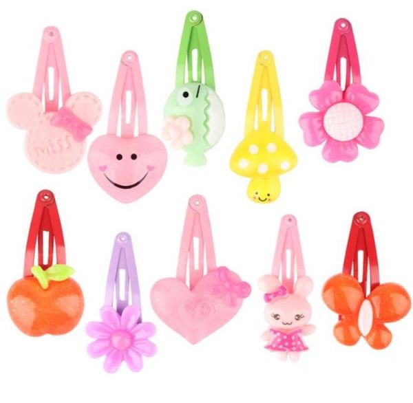 10pClot Enviar al azar multicolor lindos estilos de flores dibujos animados para niños encantadores clips accesorios de banda de cabello c1901044282020